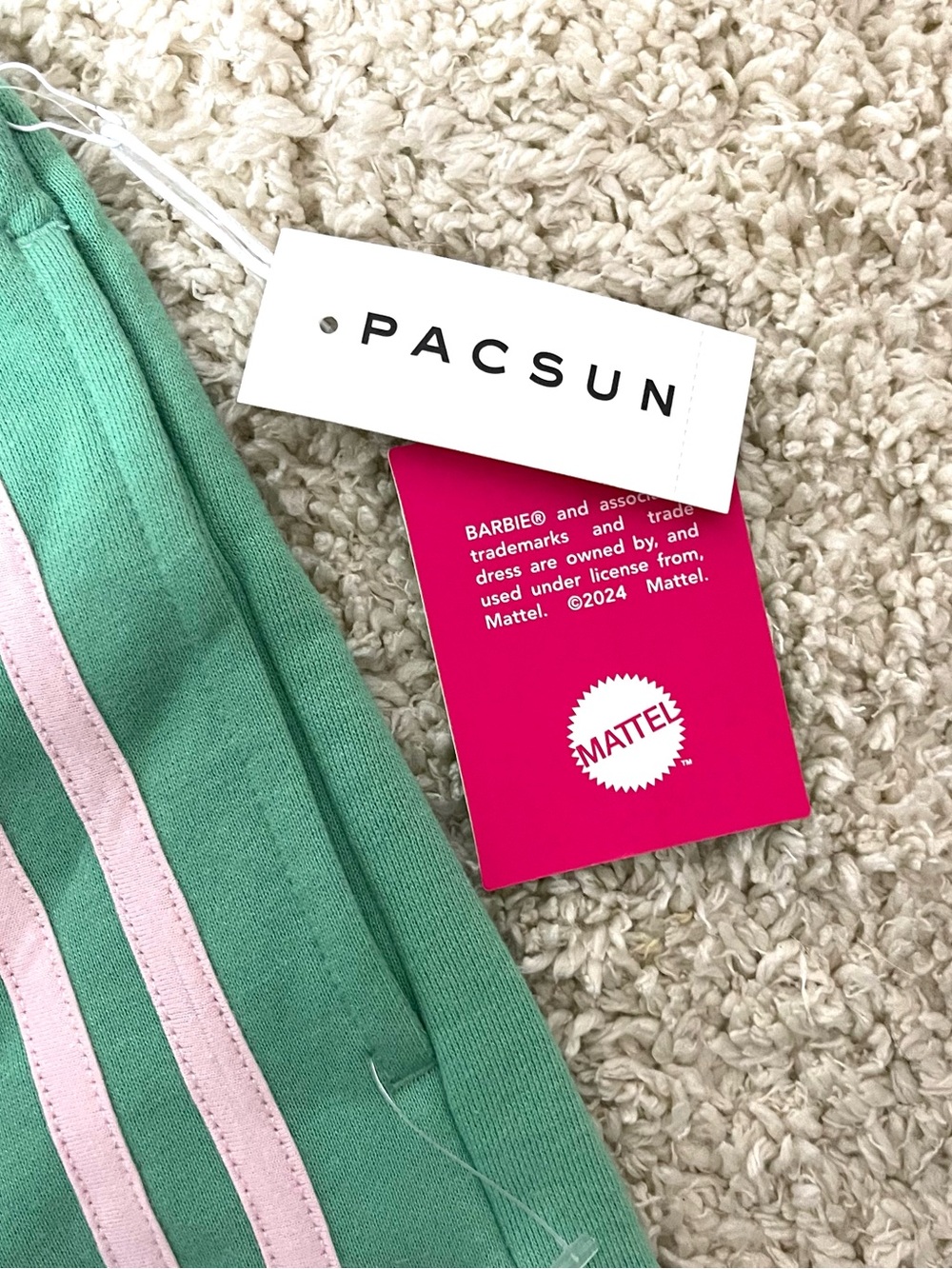 PacSun Barbie Mint Green Lounge Shorts with Light Pink Stripes - Picture 4 of 9